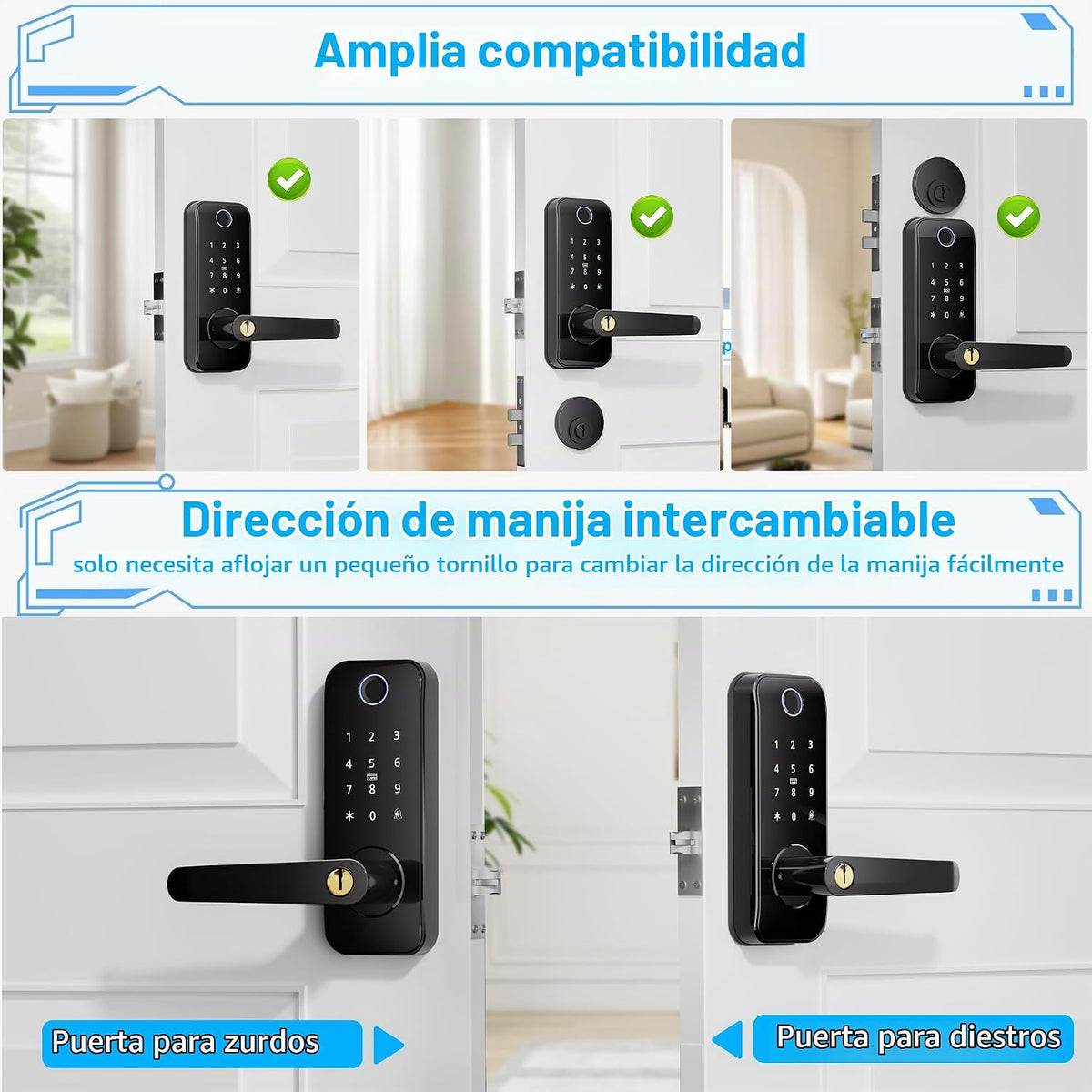 Cerradura de puerta de huella digital inteligente con cerradura de...