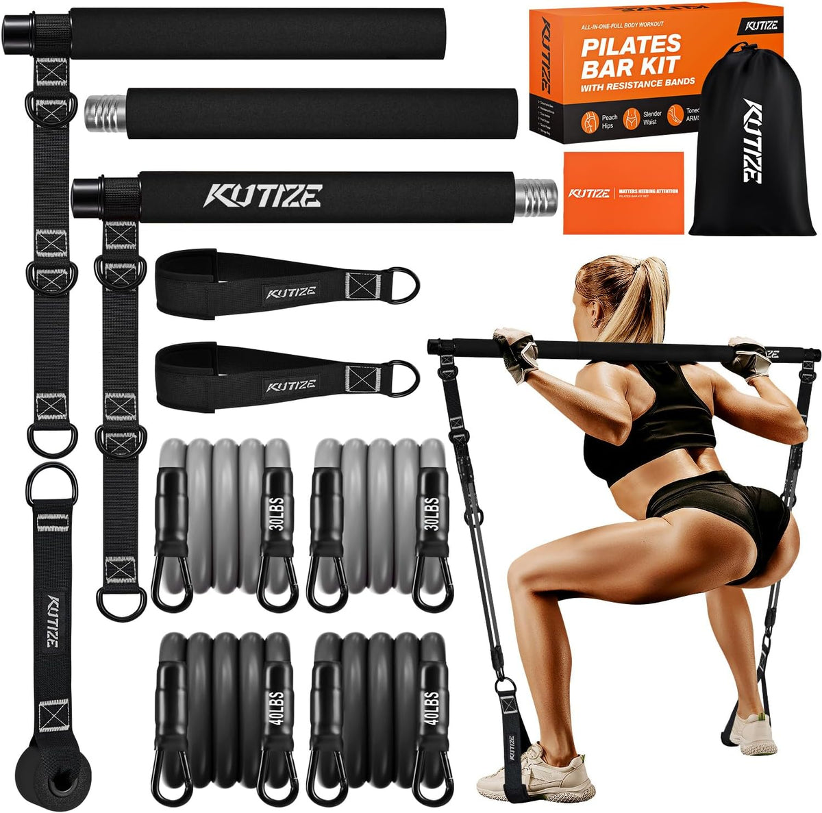 KUTIZE Kit de barra de pilates con bandas de resistencia, equipo de...