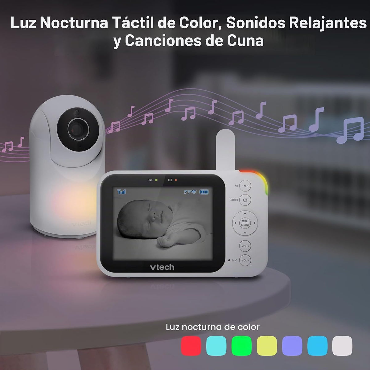 VTech Monitor de video para bebés con cámara y audio, pantalla LCD...