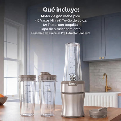 Ninja Nutri-Plus Licuadora personal, 900PW, (3) tazas de 20 onzas,...