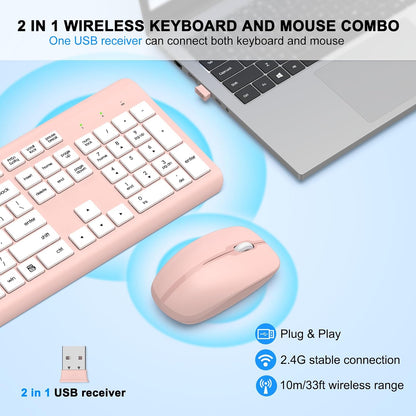 Combo de teclado y mouse inalámbricos, teclado ergonómico silencios...