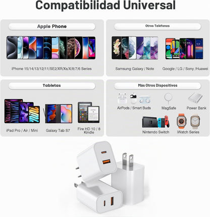 Bloque de cargador USB C, paquete de 3 enchufes de cargador de pare...