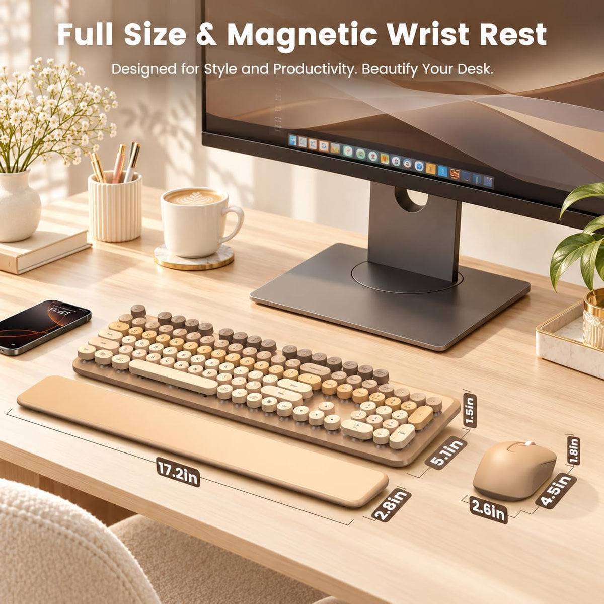 Combo de teclado y mouse inalámbricos con reposamuñecas magnético |...