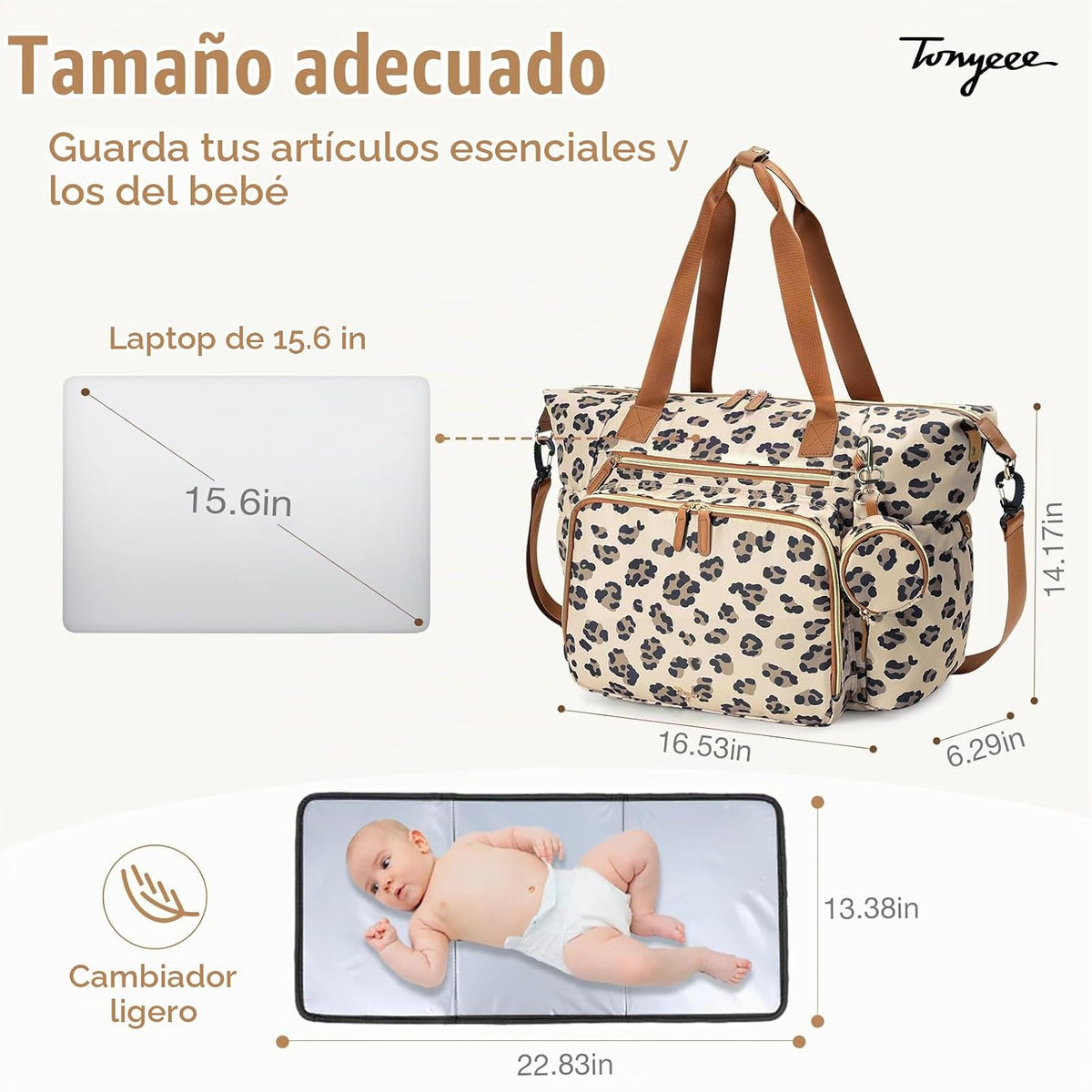 Tonyeee - Bolso para pañales, gran bolsa de pañales para bebé para...