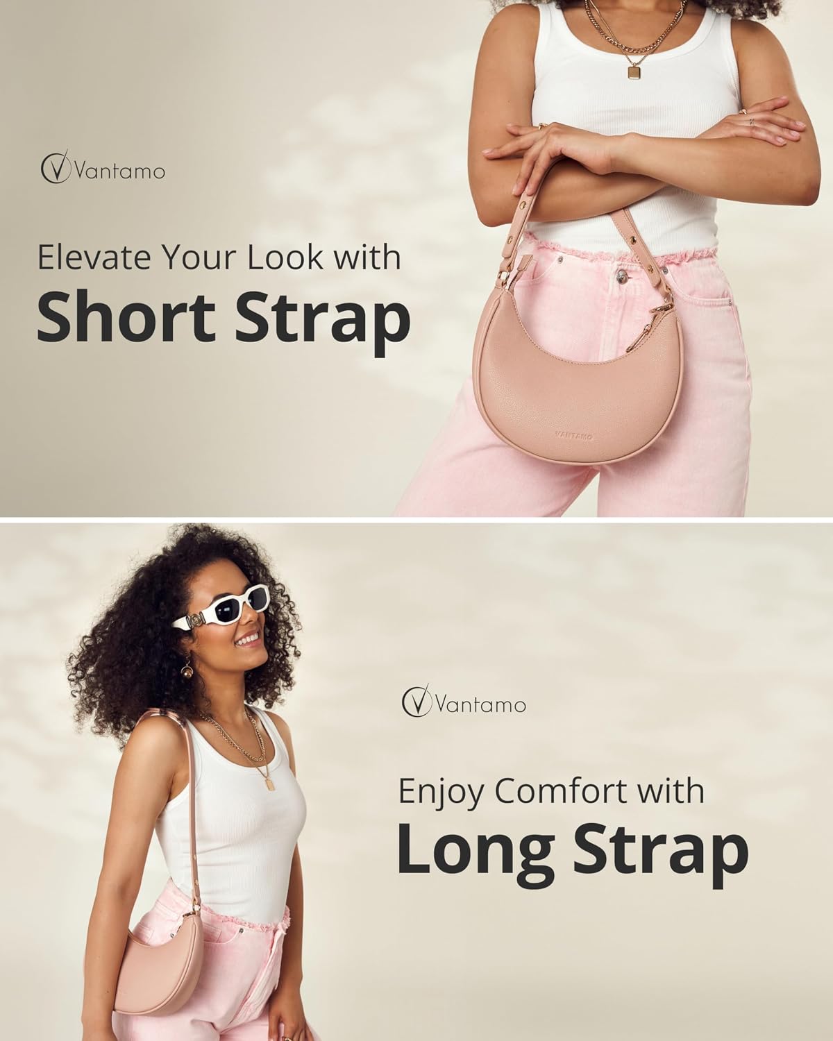 Bolsos Vantamo para mujer con forma de media luna con protección RF...