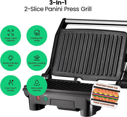 Chefman Panini RJ02-180 parrilla de presa y sandwichera gourmet con...