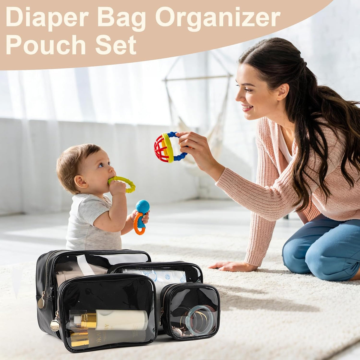 YOPCDJ Juego de 4 bolsas de maquillaje transparentes, bolsas organi...