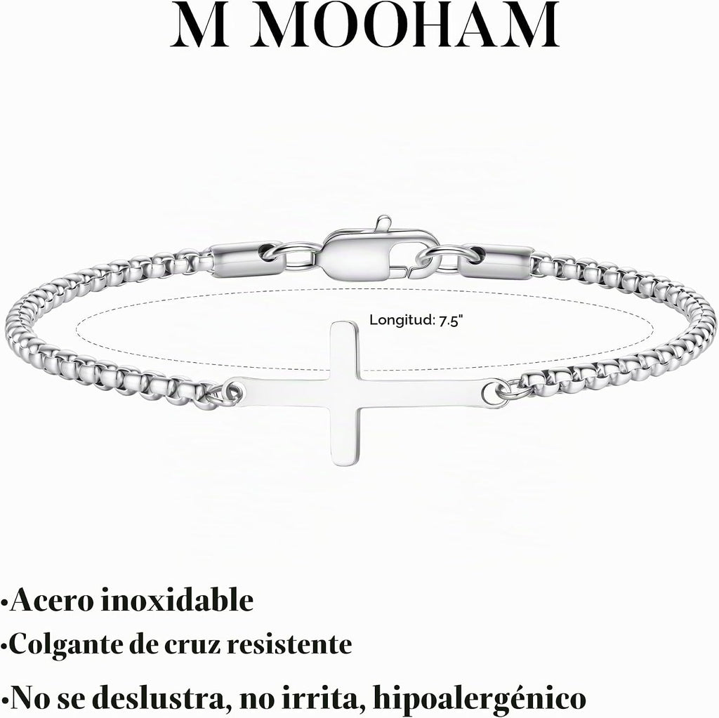 M MOOHAM Pulsera de cruz chapada en oro\/plata de 14 quilates para...