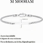 M MOOHAM Pulsera de cruz chapada en oro\/plata de 14 quilates para...