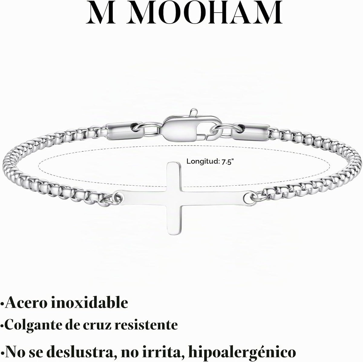 M MOOHAM Pulsera de cruz chapada en oro\/plata de 14 quilates para...