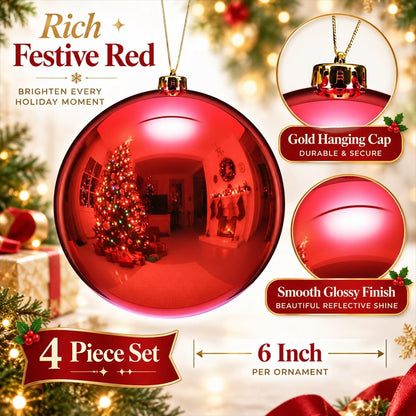 Zubebe - 4 bolas grandes de adornos de Navidad rojos brillantes de...