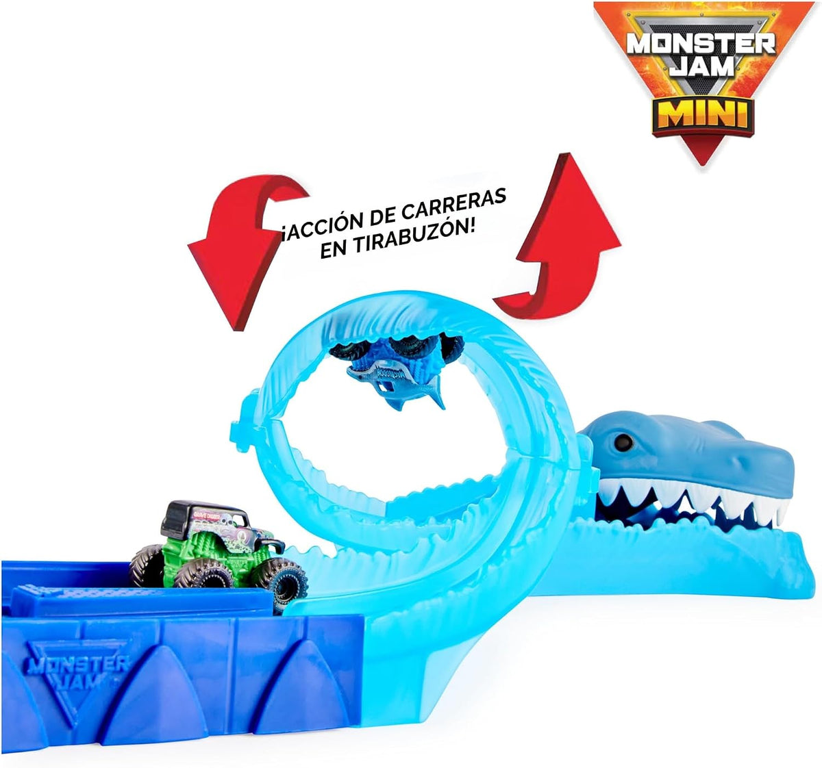 Monster Jam, Mini Megalodon Race and Chomp - Juego con 2 mini camio...