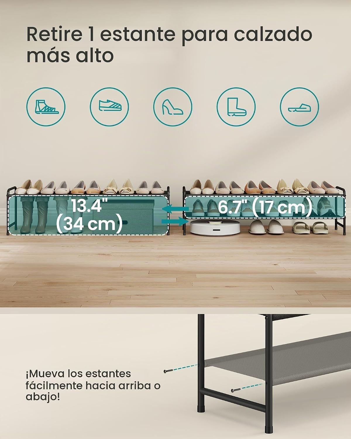 SONGMICS Zapatero largo, organizador de zapatos de 2 niveles, con c...
