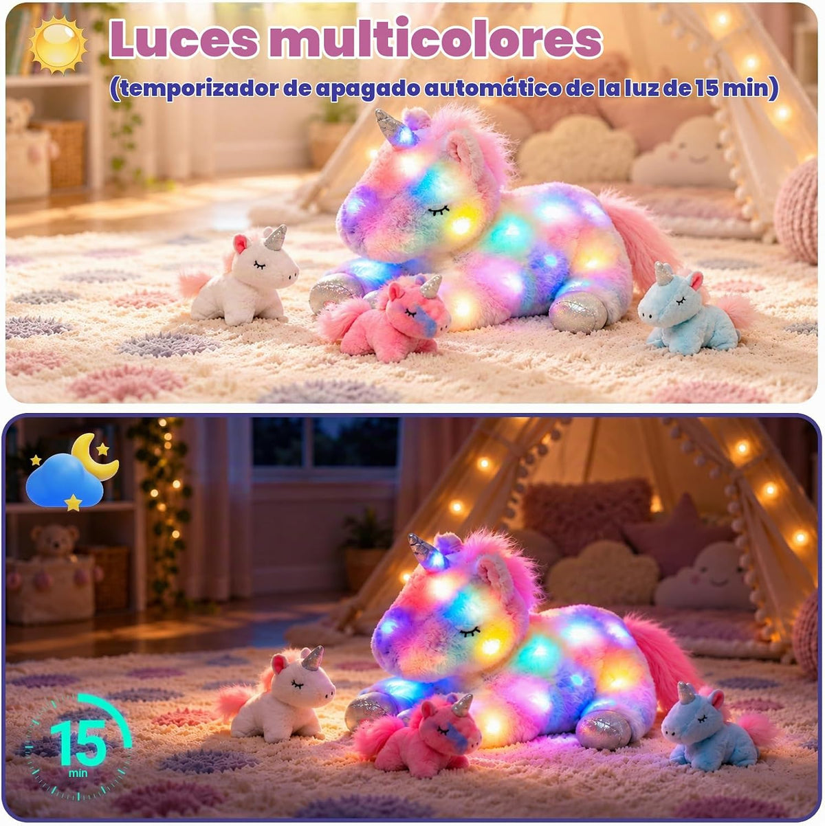 Hopearl Unicornio de peluche LED con iluminación, mamá unicornio co...