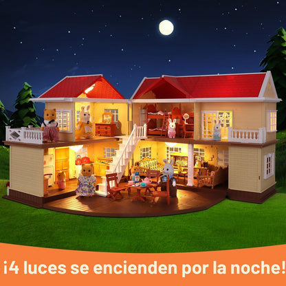 Set de casa de cabaña familiar acogedora, casa de muñecas con muebl...