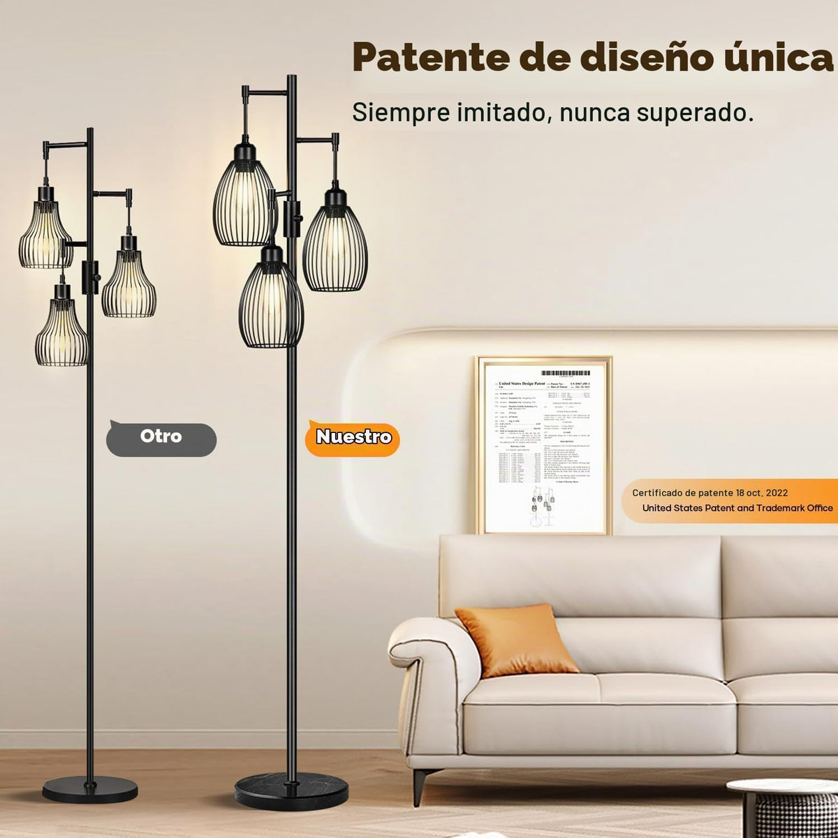 Lámpara de pie regulable, 3 bombillas LED de 800LM incluidas, lámpa...