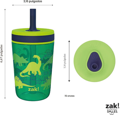 Zak Designs Kelso - Juego de vasos de 15 oz (Dinosaurios) sin bisfe...