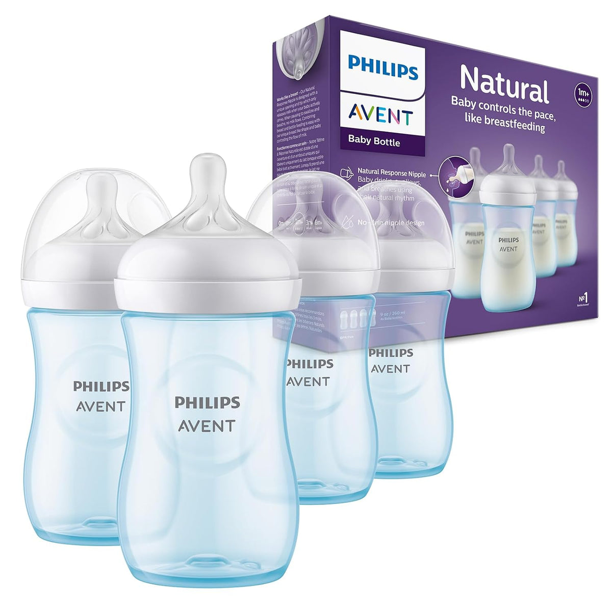 Philips Avent Biberones naturales, flujo medio, 9 onzas, sin BPA, p...