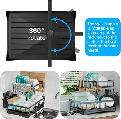 7 code Escurridor de platos grande para encimera de cocina, organiz...