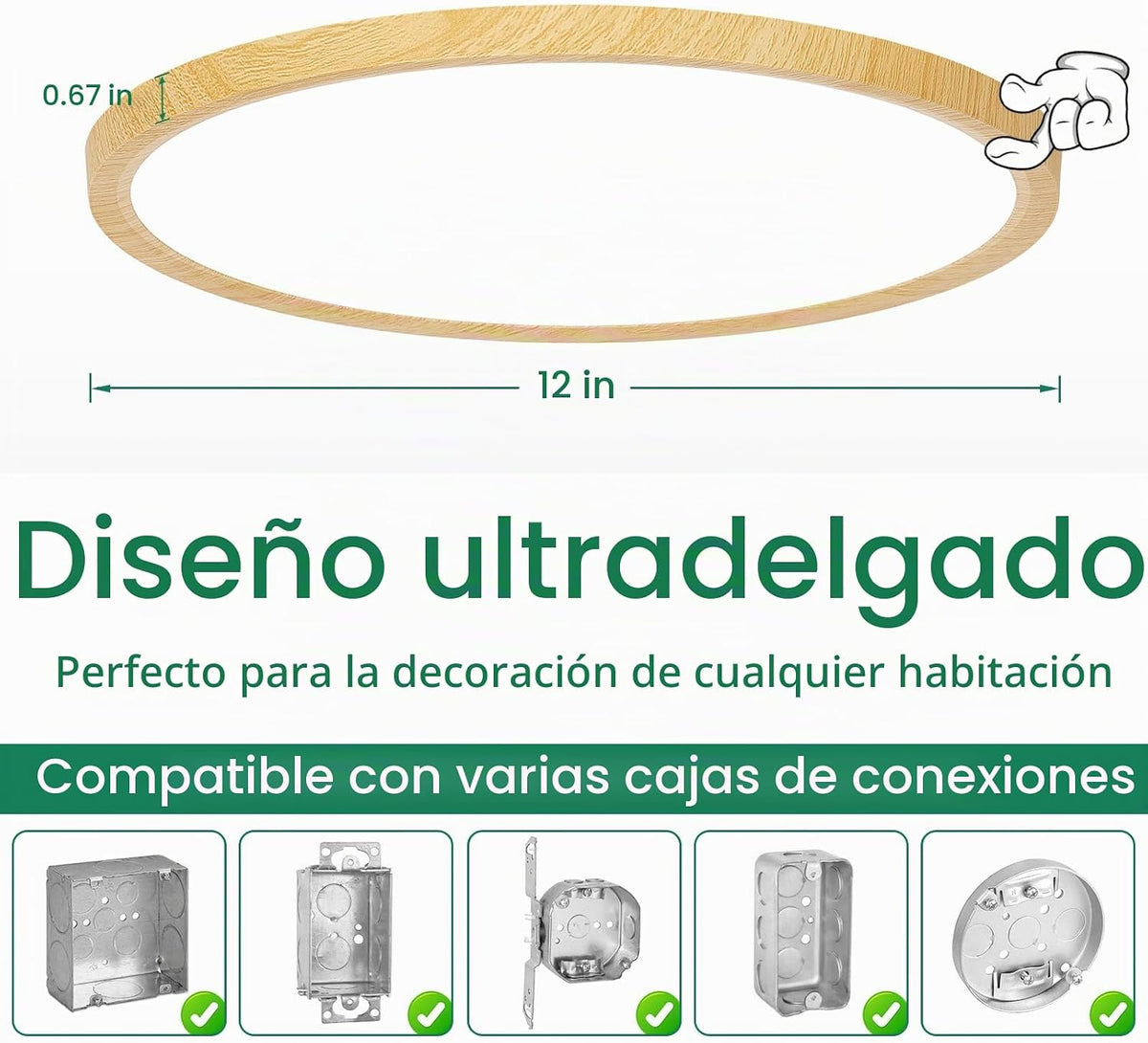 Brightever Lámpara LED de techo empotrada de 12 pulgadas, regulable...