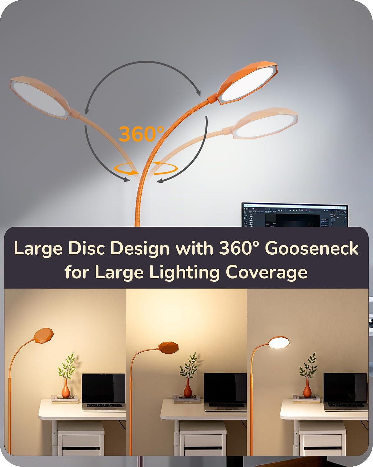 EDISHINE Lámpara de pie LED de 18W para sala de estar, superficie d...