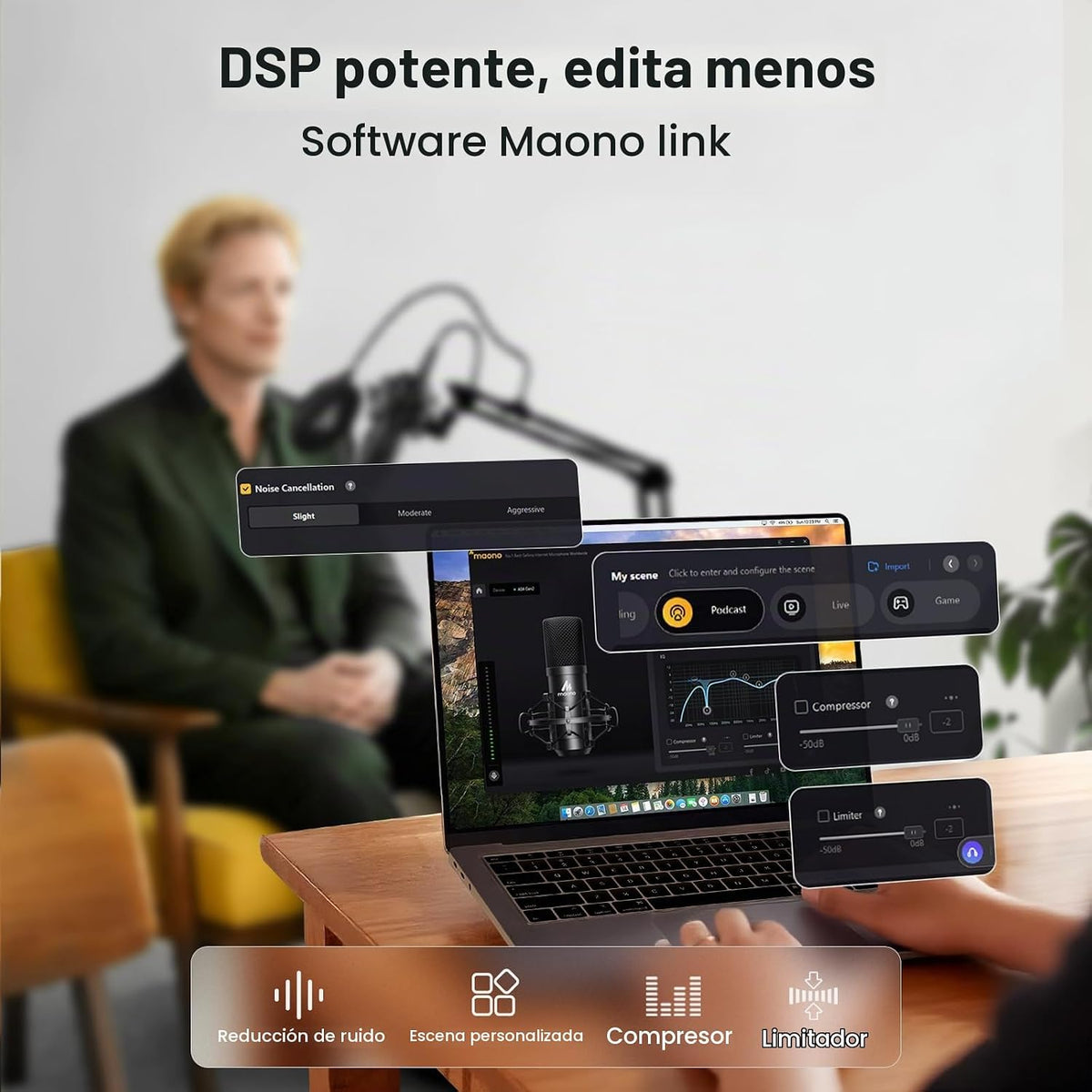 MAONO A04 Gen2 y MH601 Micrófono Podcast con paquete de auriculares...
