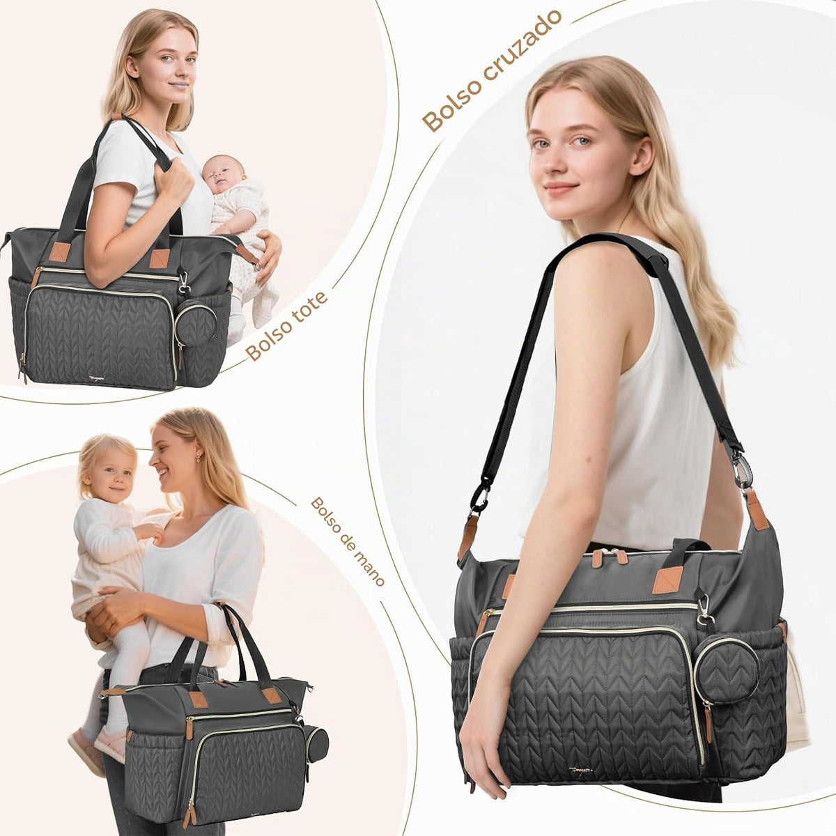 Tonyeee Bolsa Tote de Pañales, Bolsas Grandes para Pañales de Bebé...