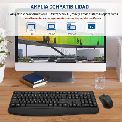 EDJO - Combo de teclado y mouse inalámbricos, teclado ergonómico de...