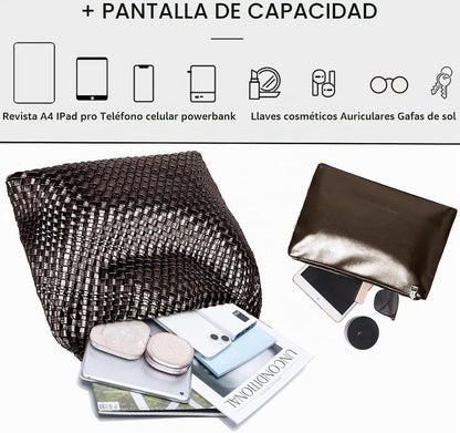 Bolso de mano de mujer con asa superior de cuero vegano tejido a ma...
