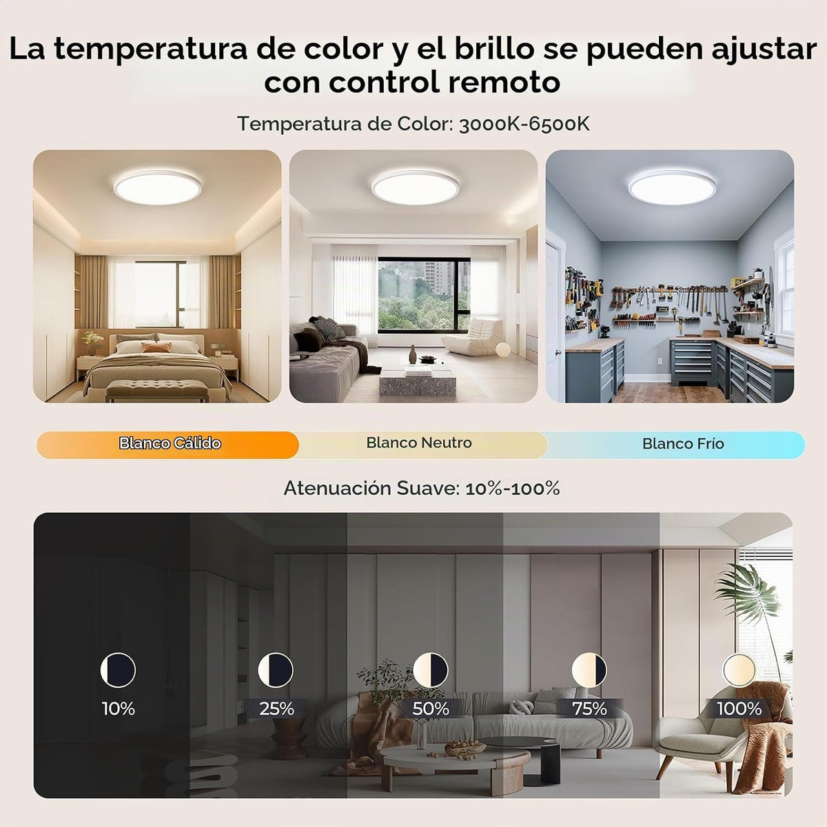 BLNAN Lámpara LED de techo empotrada con control remoto, 15.4 pulga...