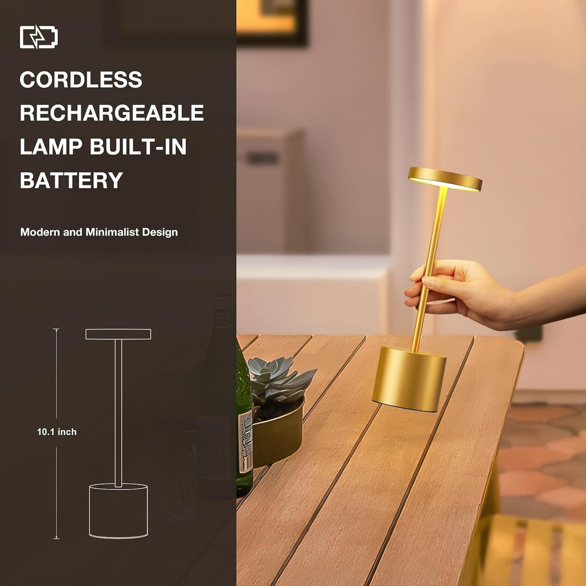 Lámpara de mesa recargable inalámbrica, funciona con batería de 400...