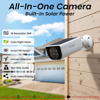 Cinnado Cámaras de seguridad Panel solar integrado inalámbrico para...