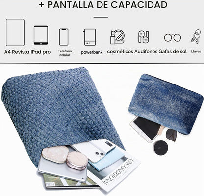 Bolso de mano de mujer con asa superior de cuero vegano tejido a ma...