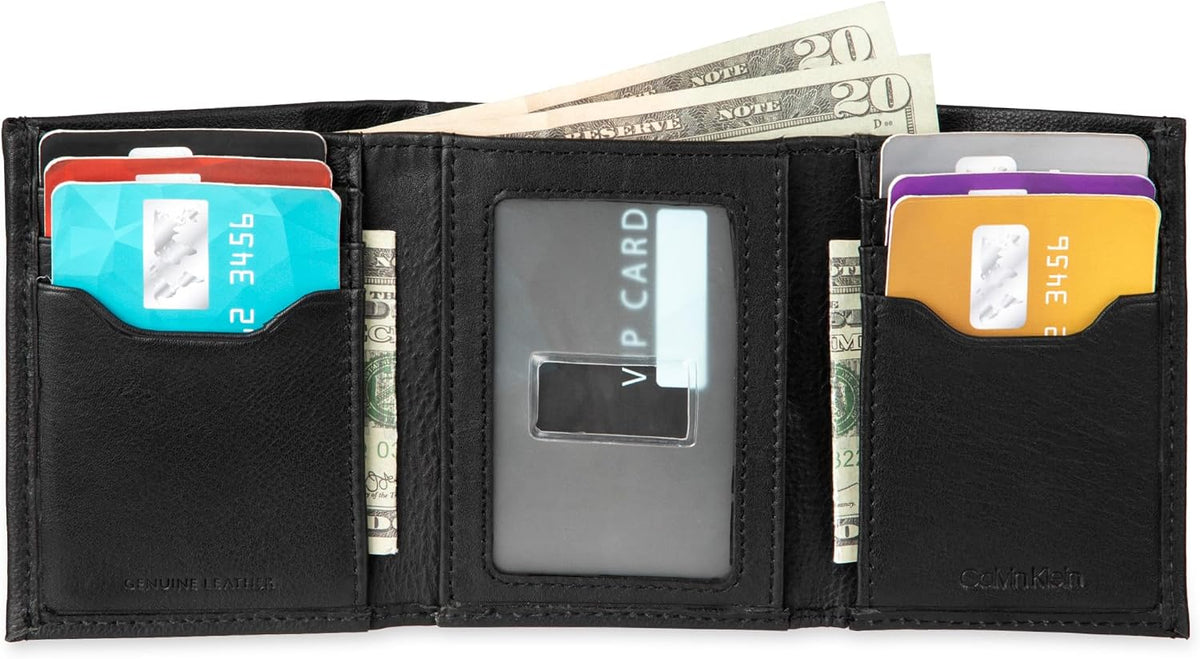 Cartera trifold de cuero con bloqueo RFID para hombre de Calvin Klein