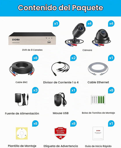 ZOSI Sistema de cámara de seguridad para el hogar de 8 canales para...