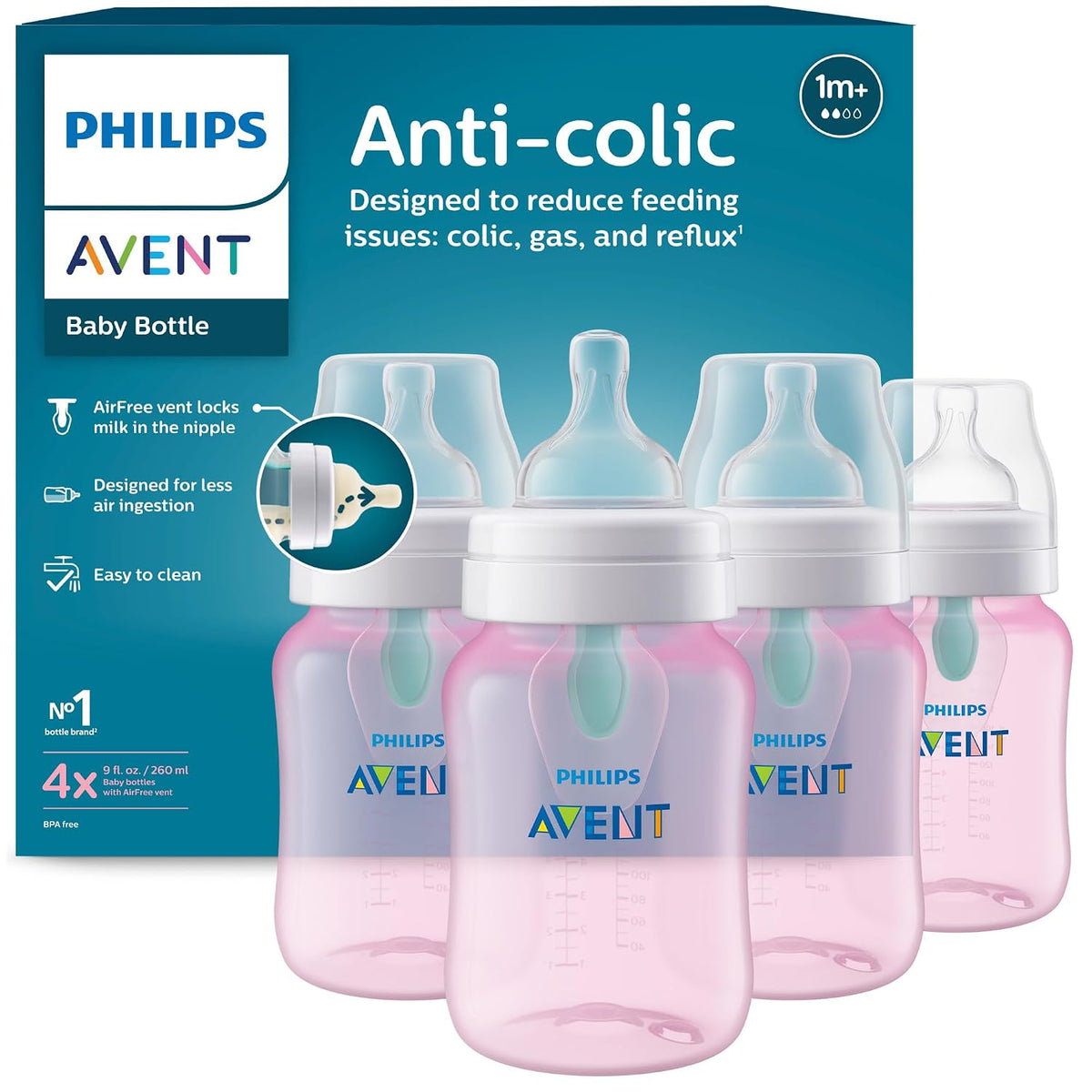 Philips Avent - Biberón anticólicos con ventilación AirFree, flujo...