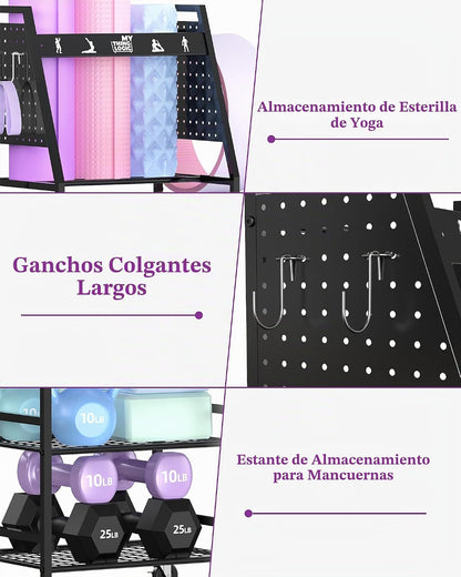 Mythinglogic Estante de gimnasio en casa para mancuernas, esterilla...