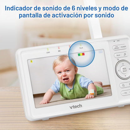 VTech Vigilabebés con vídeo VM5263, LCD HD de 5", Pan-Tilt-Zoom, Bl...