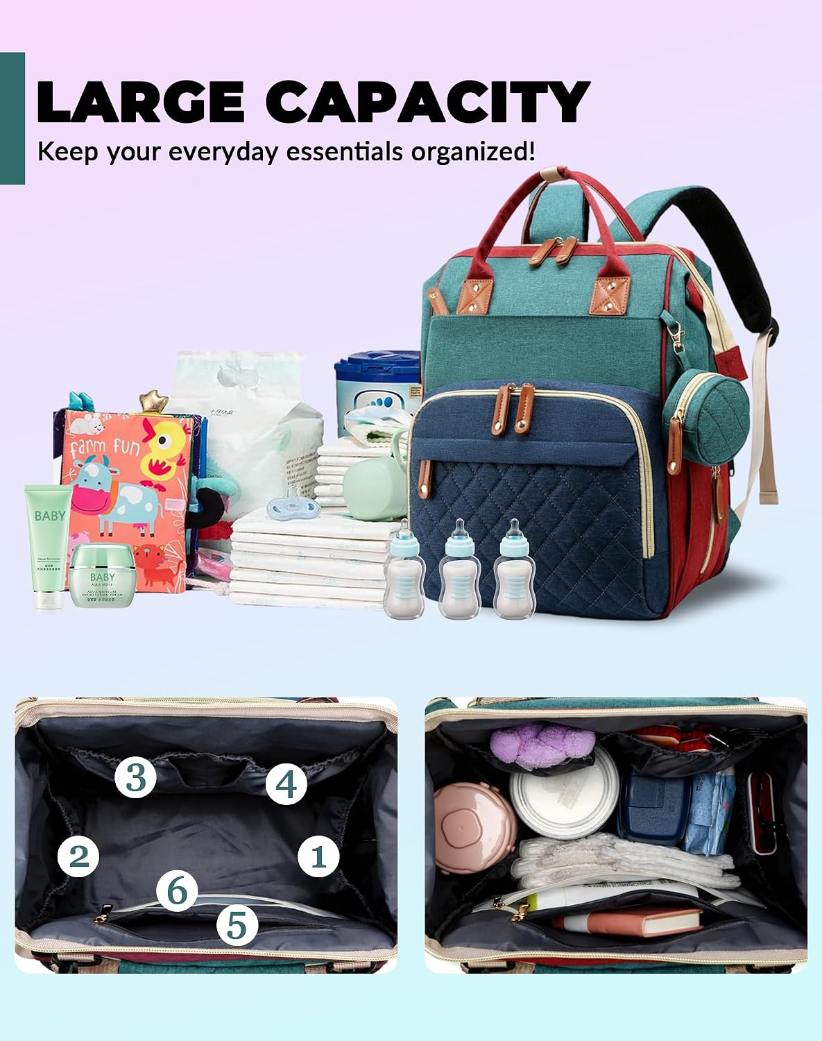 Bolsa de pañales con cambiador, mochila para bebé con cambiador ple...