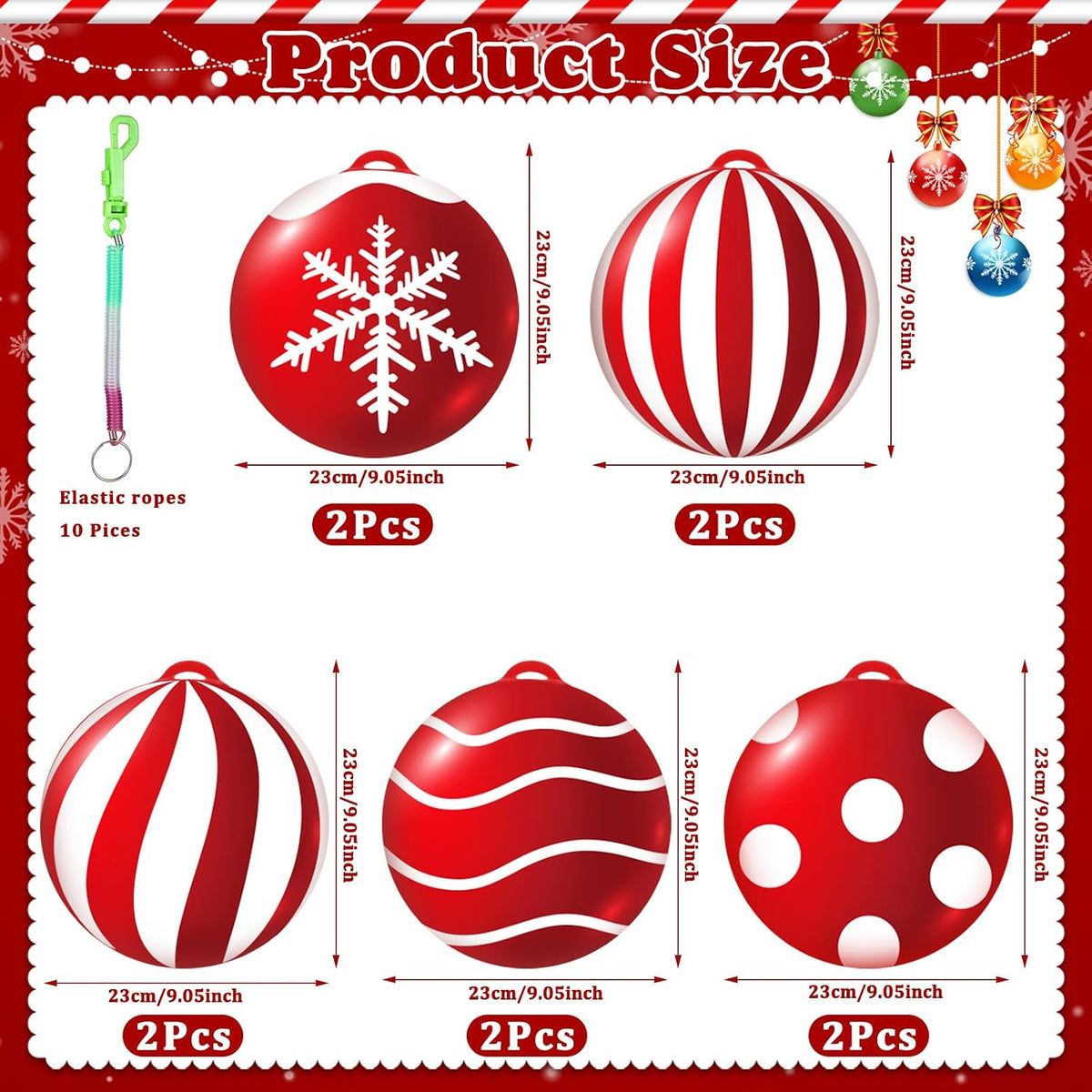 Jetec 10 piezas de bolas inflables de Navidad de 9 pulgadas, bolas...