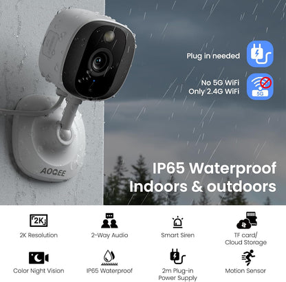 Cámara interior/exterior AOQEE 2K, resistente al agua IP65 y luz bl...