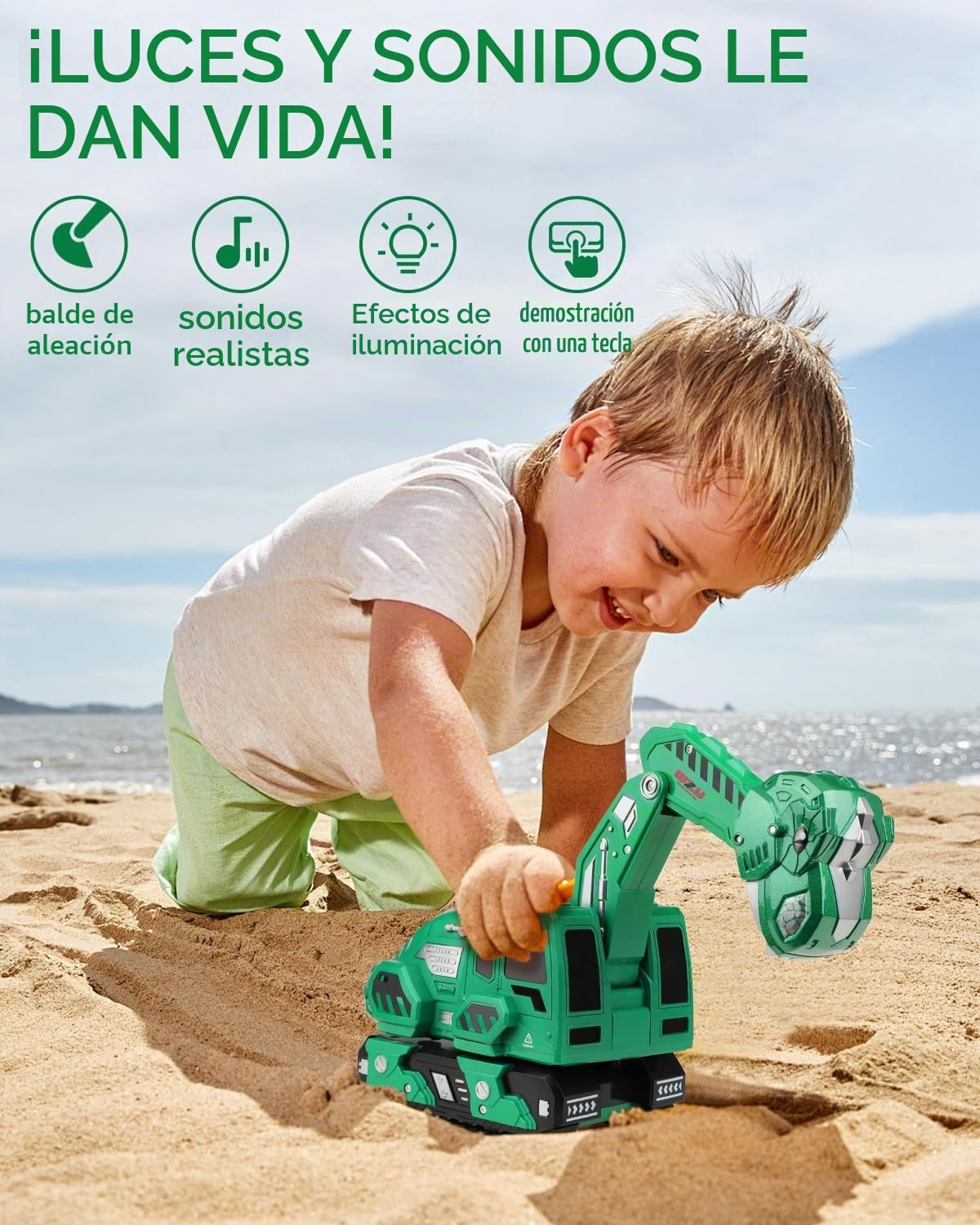 Humzo Excavadora con control remoto para niños de 4 a 7 años, camio...