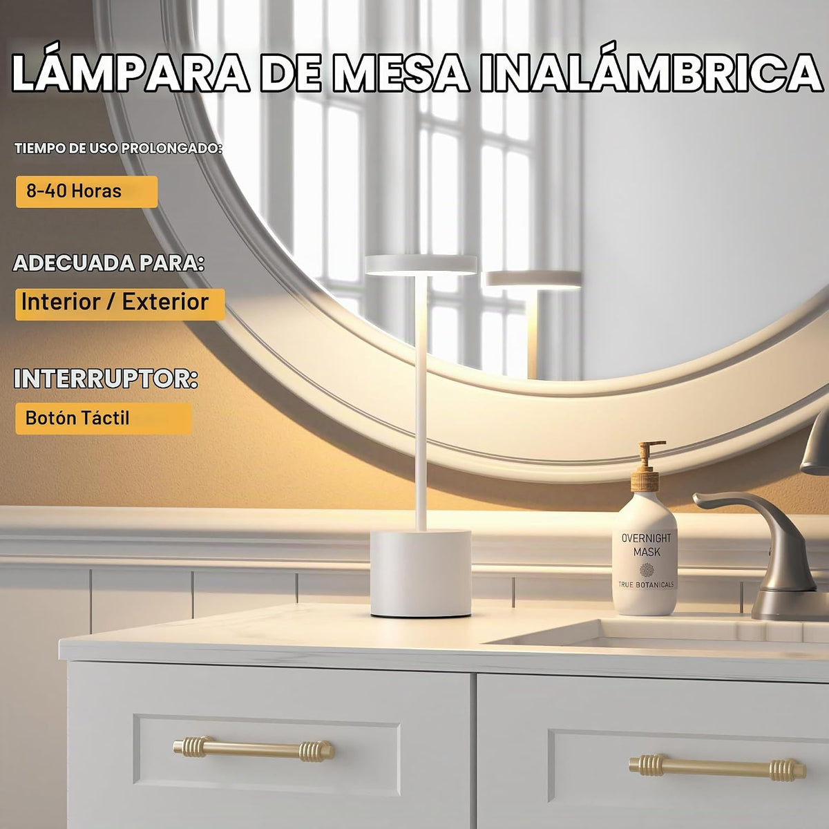 Kakanuo Juego de lámpara inalámbrica blanca, lámpara recargable, 3...