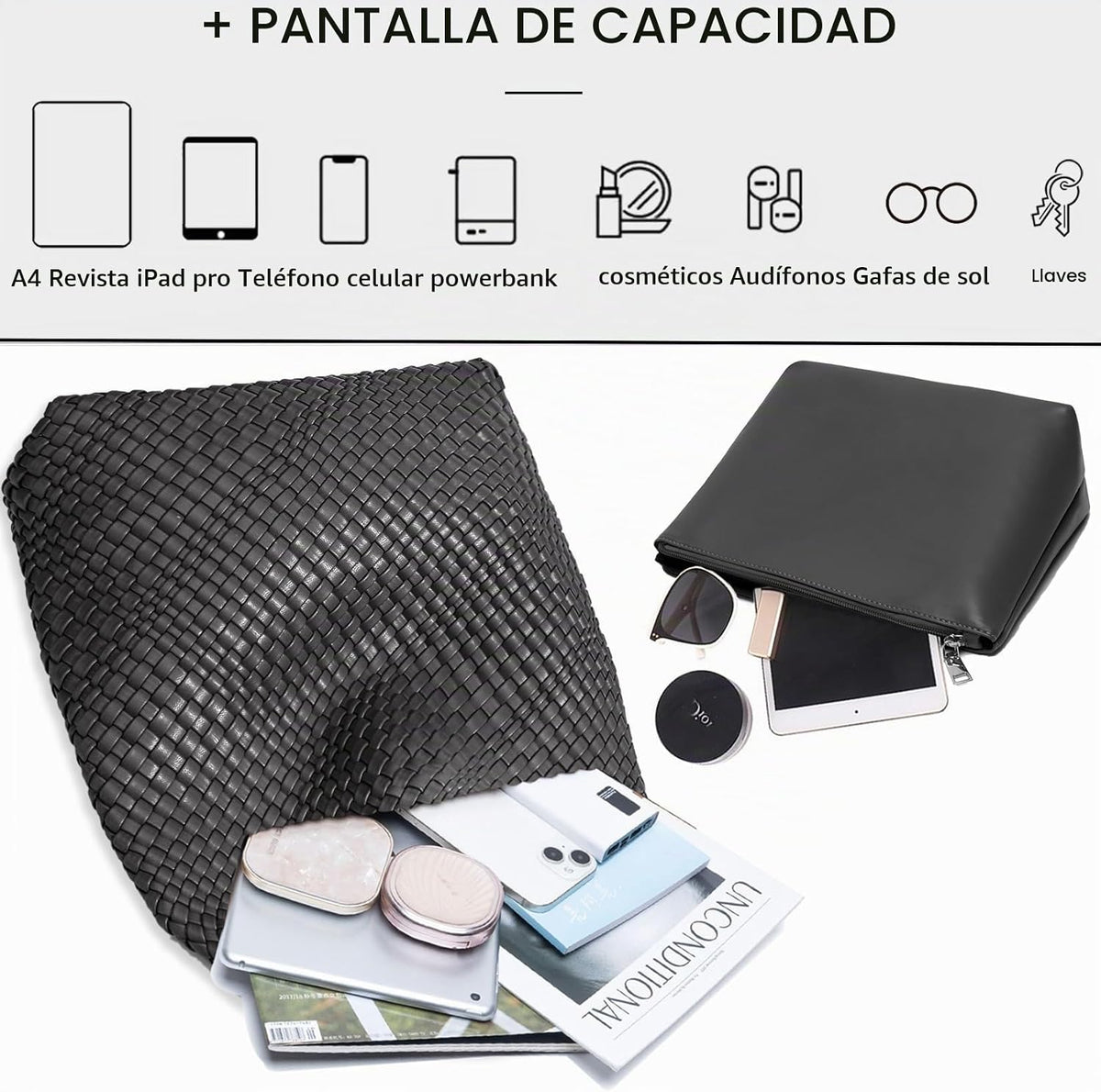 Bolso de mano de mujer con asa superior de cuero vegano tejido a ma...