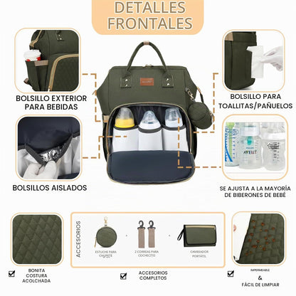 ROSEGIN Mochila para pañales con cambiador, funda para chupete, bol...