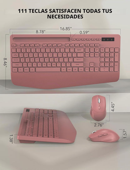 Combo de teclado y mouse inalámbricos: reposamuñecas ergonómico y d...