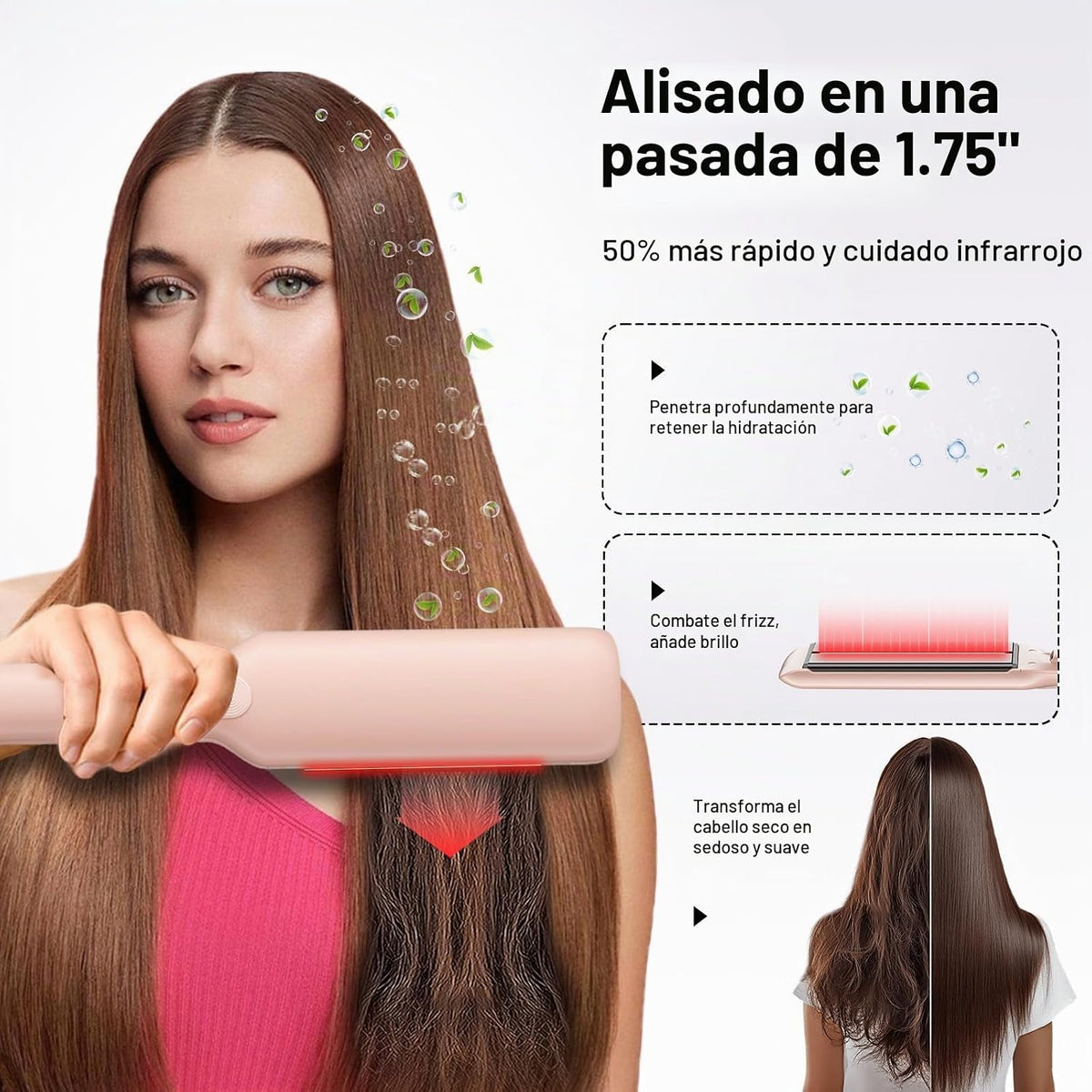 Plancha de pelo de cerámica de 1.75 "para mujeres, plancha plan...