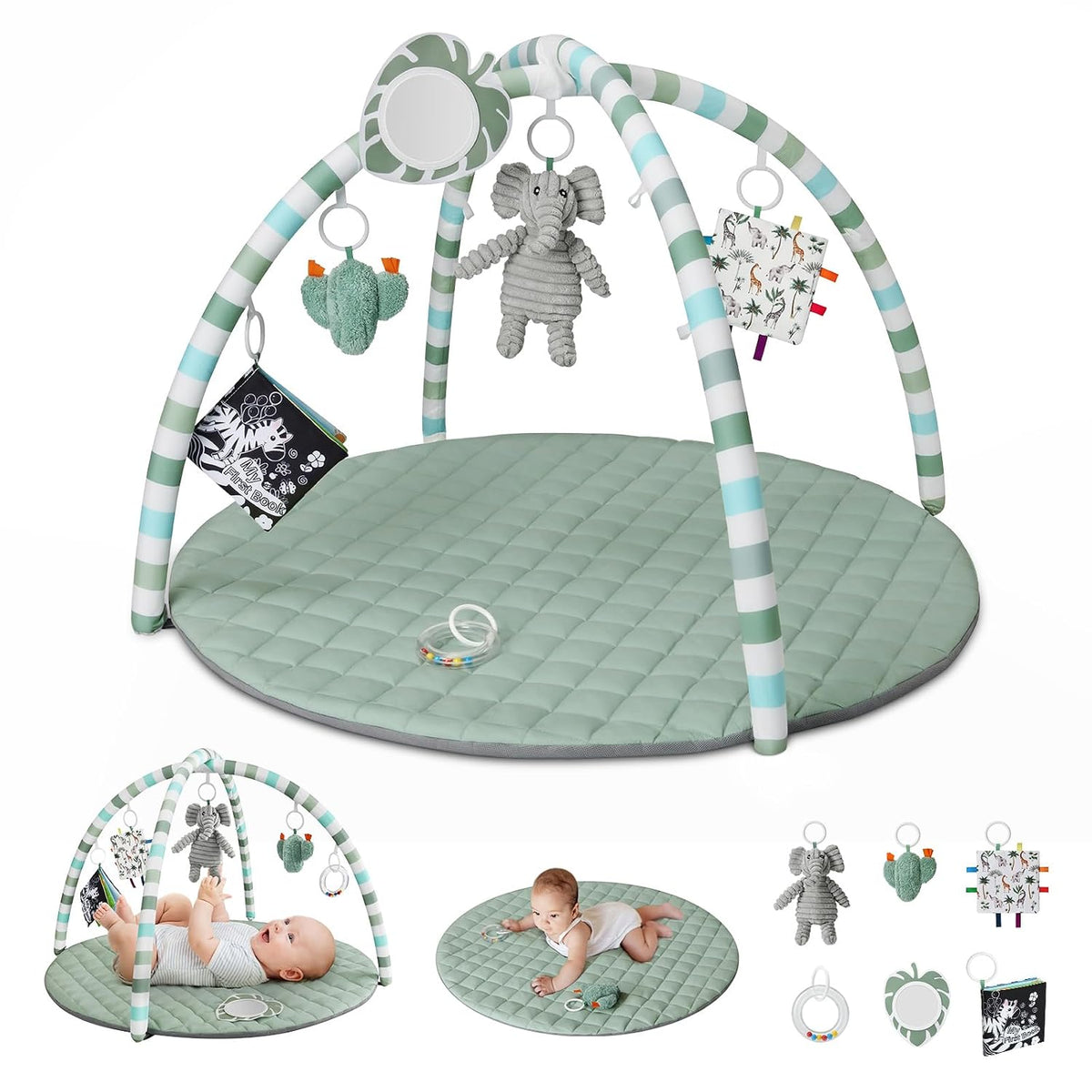 Blissful Diary Baby Play Gym Mat, tapete de juego con 6 juguetes de...