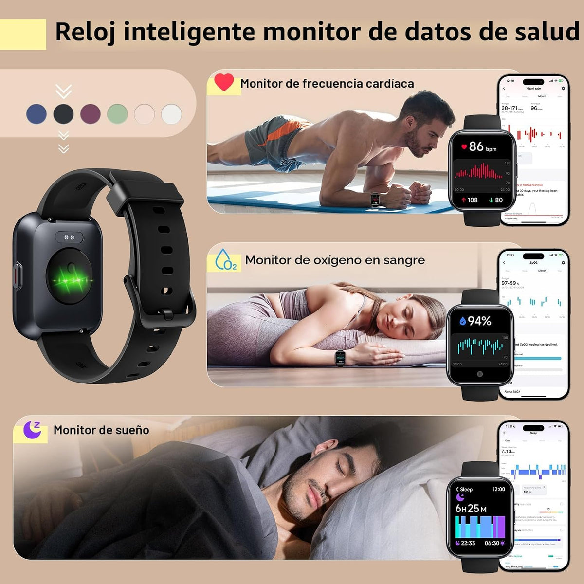 Reloj inteligente para mujeres\/hombres, compatible con Android y i...
