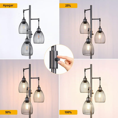 Lámpara de pie regulable Nintiue, 3 bombillas LED Edison de 800LM i...